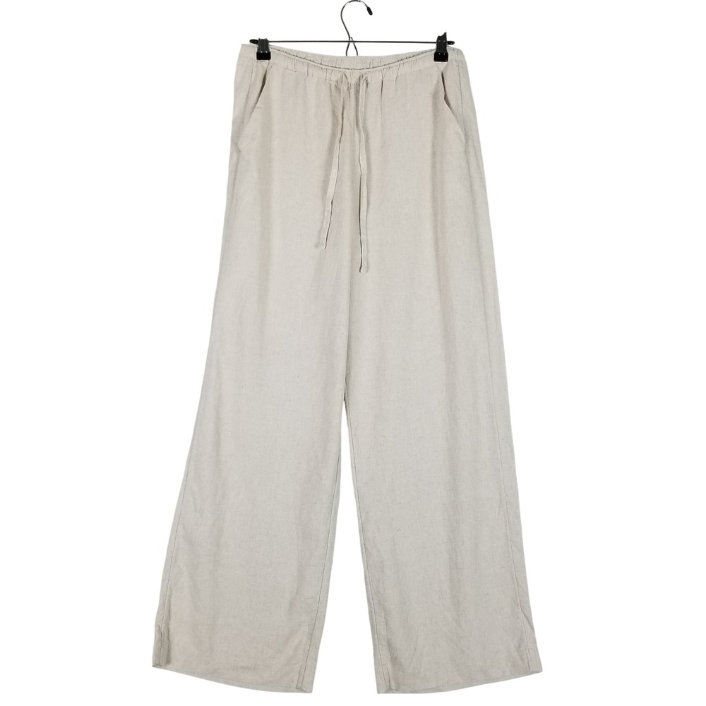 Hollister Linen Blend Pants Women Small Beige Wide Leg Drawstring Trousers